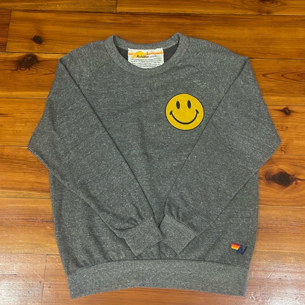 Aviator Nation Smiley 2 crew lightweight Crew Sweatshirt Sz.S